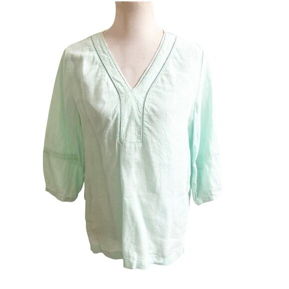 Joie 100% Linen V-Neck Popover Tunic Size Medium Light Teal Minimalist Beachy - Picture 1 of 12